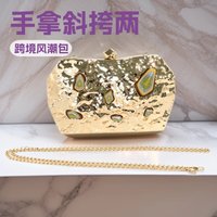 Hammer metal dinner bag acrylic agate stone inlaid clutch bag women's chain shoulder