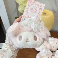 Sweet White Strawberry Series Sanrio My Melody Lace Lolita Plush Toy Coin Purse Cartoon Heart Button Bag Pendant Earphone Bag