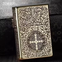 Zorro 902 Hand-carved Kerosene Gasoline Lighter Golden Old-fashioned Four-sided Engraving Multi-picture Nostalgic Boyfriend Gift