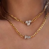 18k Gold Plated Tarnish Free Vintage Lucky Tear Zircon Design Pendant Chunky Chains Choker Necklace for Women Designer Jewelry