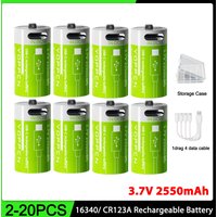 2-20PCS 3.7V CR123A High Capacity 2550mAh 16340 Battery RCR123A Li-ion Rechargeable Batteries for LED Flashligh Electric Car Toy