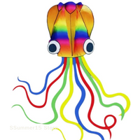 【R】1 Set Giant Soft Kites For Adults Outdoor Toys Rainbow Colored 3D Octopus Soft Kite 4m Giant Kite With 100m Tire Line
