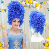 Bright Blue Tall Curly Synthetic Wig, Inspired by Marge Simpson for Halloween, Cosplay, and Themed Costume Parties