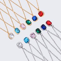Stainless Steel Multicolor Cubic Zirconia Square Pendant Necklaces For Women Charm Collar Jewelry Dropshipping