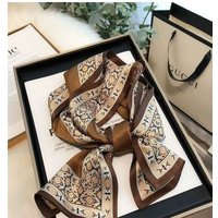 โโWomen's Silk Blend Geometric Print Scarf Brown White Neck Scarf for Shirts&Handbags Luxury Designer Style Accessory