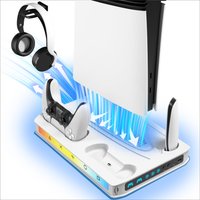 PS5 RGB Cooling Station with Dual Controller Charger, Fit for PS5/PS5 Slim/PS5 Pro, Fan Stand with LED Modes