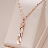 Kinel Modische Halskette mit geometrischem hohlem Zirkon-Anhänger, 585er Roségold und Silber, dichroitische Beschichtung, Hochzeit, täglich, edler Sch