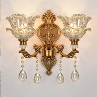 European Style Retro Crystal Glass Wall Lamp Dual Head Living Room Bedroom Bedside Lamp Corridor Corridor Wall Lamp