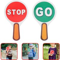 2Pcs Handheld Signal Sign Double-Sided Red Green Traffic Paddle Classroom Safety Control Double-Sided Stop
