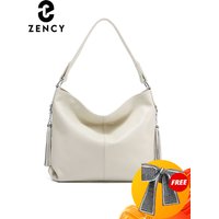 Zency Elegant Beige Women Genuine Leather Handbag Hobo Bag Fashion Crossbody Tassel Big Capacity Shopper Tote Purse Sac Hot Sale