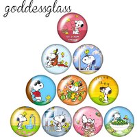 Snoopy Cute Cartoon Easy Life 10pcs Round 12mm/18mm/20mm photo glass cabochon flat back making findings for keychain Jewelry