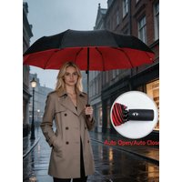 Black glue fully automatic double-layer umbrella - thick and durable triple fold anti UV folding design, protection and fashion
