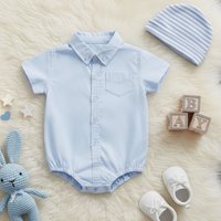 Summer Baby Boys Bodysuits Solid Color Cute Toddler Clothes Casual Short Sleeve