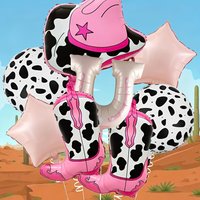 8pcs Pink Western Cowboy Theme Foil Balloon Set Horseshoe Cowboy Hat Cowboy Boots Balloons Birthday Party Decoration Supplies