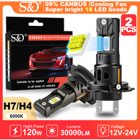 S&D H7 LED Canbus Car Headlight Bulb H4 Wireless Hi/Lo Beam 120W 30000LM CSP for Car Headlamp Auto Diode Lamps Turbo Fan 6000K