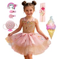 Sweet Ice Cream Candy-Themed Girls Dress for Kids Birthday Carnival Party Rainbow Tutu Children's Costume Wedding Outfits