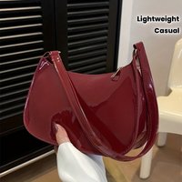 Women's Retro Hong Kong Style Solid Red Shoulder Bag Daily Use Zipper Closure Lightweight Crossbody Purse for Travel Casual