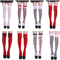 Clown Asymmetrical Striped Printed Over Knee Long Sock Halloween Thigh Highs Stockings Cosplay Costume Tights for Women