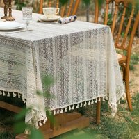 Luxury Lace Table Cloth for Outdoor Wedding Party Retro Embroidery with Tassel Living Room Bedroom Dinner Table Decoration Cover