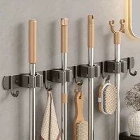 Stainless Steel Wall Mounted Mop Clips Holder Mop Brush Strong Broom Hanger Storage Rack Bathroom Kitchen Organizer Hooks