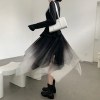 Elegant Asymmetric High Waist Midi Skirt Women's Spring Autumn Net Gown Commute Korean Style Rabbit Fur Blend Other Material