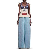 Summer Casual Vacation Women's Two Piece Sets Elegant Hollow Out Set Vintage Blue Stripe Contrast Color Printed Vest&Skirts Sets