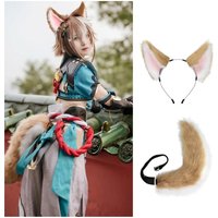 Animal Cosplay Costumes Faux Fur Cat Wolf Furry Tail and Ears Headband for Halloween Party Costume Accessories