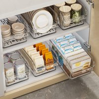 Clear Fridge Organizer, Refrigerator Organizer Bins with Handle, Freezer, Kitchen Cabinet, Pantry Organization, Fridge Organizer