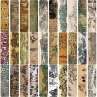 30Pcs/Set Chinese Ancient Style Bookmarks, Traditional Ink Wash Painting Book Marks, Green Landscape Figure School Supplies Gift