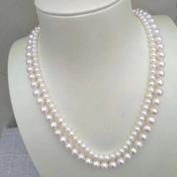 2 rows/necklace AAA+5-6+9-10mm natural Akoya white pearl necklace 18-20in 14k gold