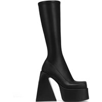 Black White Stretch High Heels Platform Knee High Boots For Women Punk Style Autumn Winter Chunky High Boots Gothic Shoes Ladies