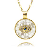 Gold Plated Turkish Eye Round Charms Pave White/Pink Shells Evil Eye Necklace Good Luck Medal Pendant Diy Jewelry Making Gifts