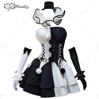 MEOWCOS Women's Halloween Gothic Black White Corset Skirt Set Tube Top and Corset with Skirt and Stockings