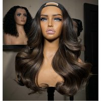 Ash Brown Hightlight 1x4 Size U Part Wig Human Hair for Women With Body Curls Glueless V Part Wig Easy Wear European Hair