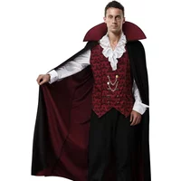 Adult Men Devil Vampire Costume Shirt Cloak Outfit Medieval Renaissance Victorian Gothic Halloween Cosplay Long Cape
