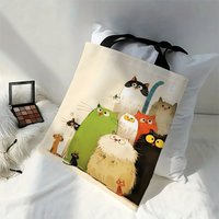 1pc Whimsical Cartoon Cats Tote Bag Cartoon fish Shopping Bags for Ladies Gift Eco Foldable Reusable Shopping Bag Outdoors bags
