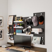 Customizable Pegboard Wall Organizer Study Room No Drill Storage for Hats Headphones Pens Hooks Shelf Household Decor