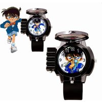 1 Pc Anime Quartz Watch Conan Action Figures Black Watch Strap Detective Themed Dial Gift Toy
