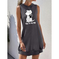 Womens Sleeveless Hooded Dress Talk To The Paw Dog Print Casual Loose Mini Tank Dress Funny Pet Outfit