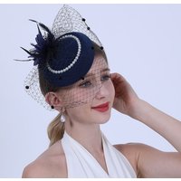 Fascinator Hat,Pillbox Hat for Women,Kentucky Derby Hat for Women,Tea Party Hat,Feather Flower Pearls Hair Clip Headwear Veil