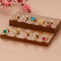 Stainless Steel Cz Crystal Butterfly Stud Earrings For Women Gold Color Star Heart Ear Stud Helix Cartilage Piercing Jewelry 1PC