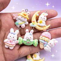 10Pcs Cute Cartoon Rabbit Resin Pendants, Kawaii Animal Charms for Handmade DIY Jewelry Making Accessories