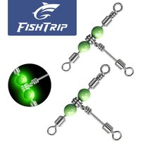 FishTrip 5-15Pcs 3-Way Rolling Fishing Swivel, Stainless Steel Luminous Bead Line Connector for Saltwater Freshwater Fishing