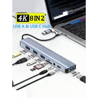 8 In 2 USB C Hub Expander Multiport Adapter Type C Splitter Dock USB 3.0 For Xiaomi Phone Tablet Fast Data Transfer Charging HUB