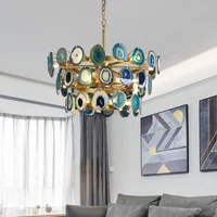 Natural Agate Chandeliers Colorful Green Blue Red Purple Pink LED Lighting For Foyer Restaurant Bedroom G4 Bulb Cord Adjustable