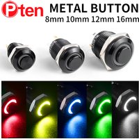 1NO High head small Waterproof Metal Push Button Switch LED Light Self-locking/reset 3/6/12/24/220V 8/10/12/16mm Oxidized black