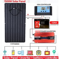 1500W 3000W Solar Panel System For Home/Ship Complete Kit With 100A Controller 110V 220V 2000W Inverter10Ah 30Ah LFP Battery