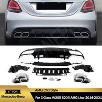 Magickit do Mercedes-Benz C Class W205 Sedan AMG-Line Tylny dyfuzor ze srebrnymi końcówkami wydechu Dyfuzor tylnego zderzaka 2014-21