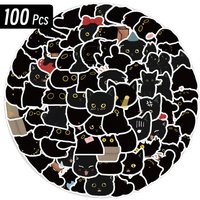 Kawaii Black Cats Meme Cute Stickers Pack Aesthetic Stationery Supplies Office School Diary Decoration Sticker Book Art Supplies