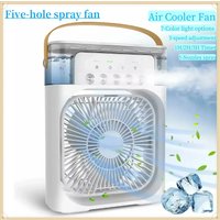 3 In 1 Mini Portable Air Cooler Fan 5-Hole Humidifier LED Night Light 1-3H Timer Personal Desktop Cooling Device For Home Office